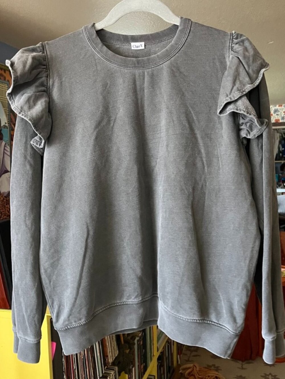 Clare V. Ruffle Gray Sweatshirt  GUC Medium 100% Cotton